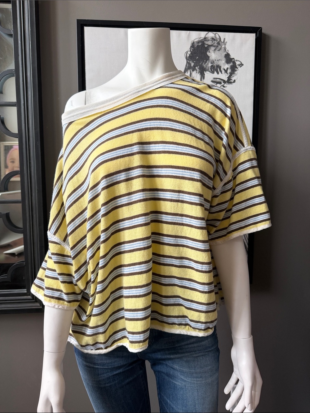 We The Free Yellow Striped Off-Shoulder Tee